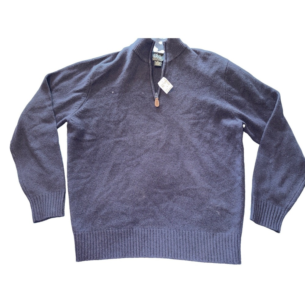NWT Jos A Bank Sweater 1/4 Zip Mens Medium Lambs Wool Blend Dark Blue Pullover